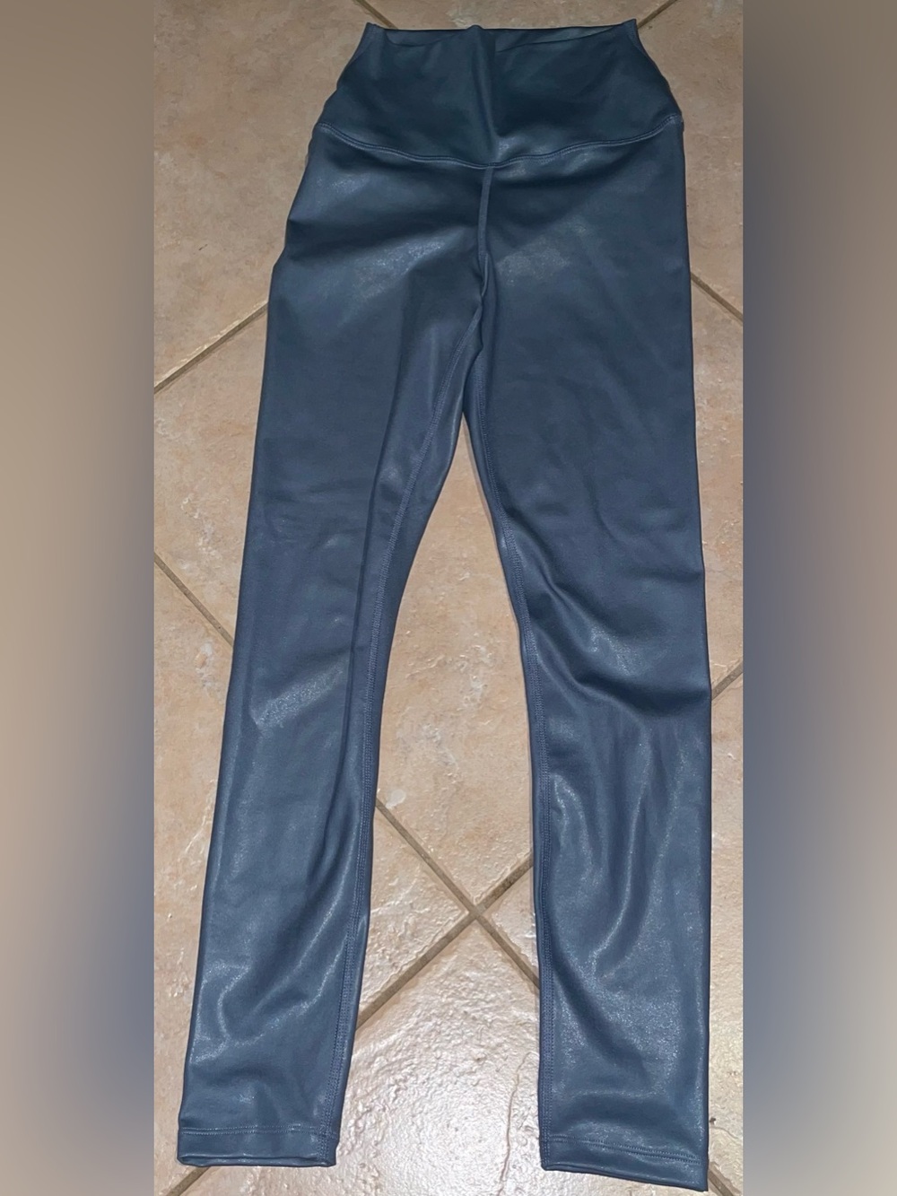 Carbon 38 Revolve Women’s High Waist Rise Leggings Pants Shiny XXS Blue Grey